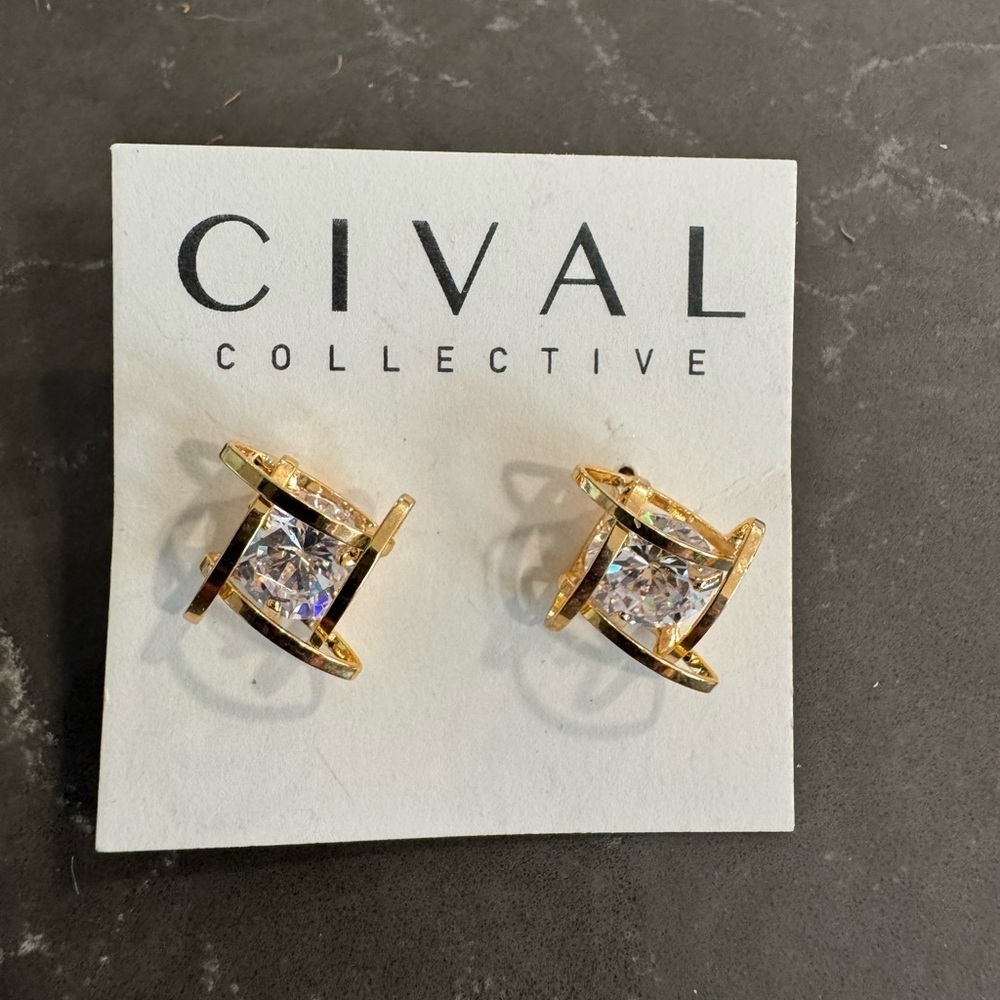 Cival Gold square CZ Earrings